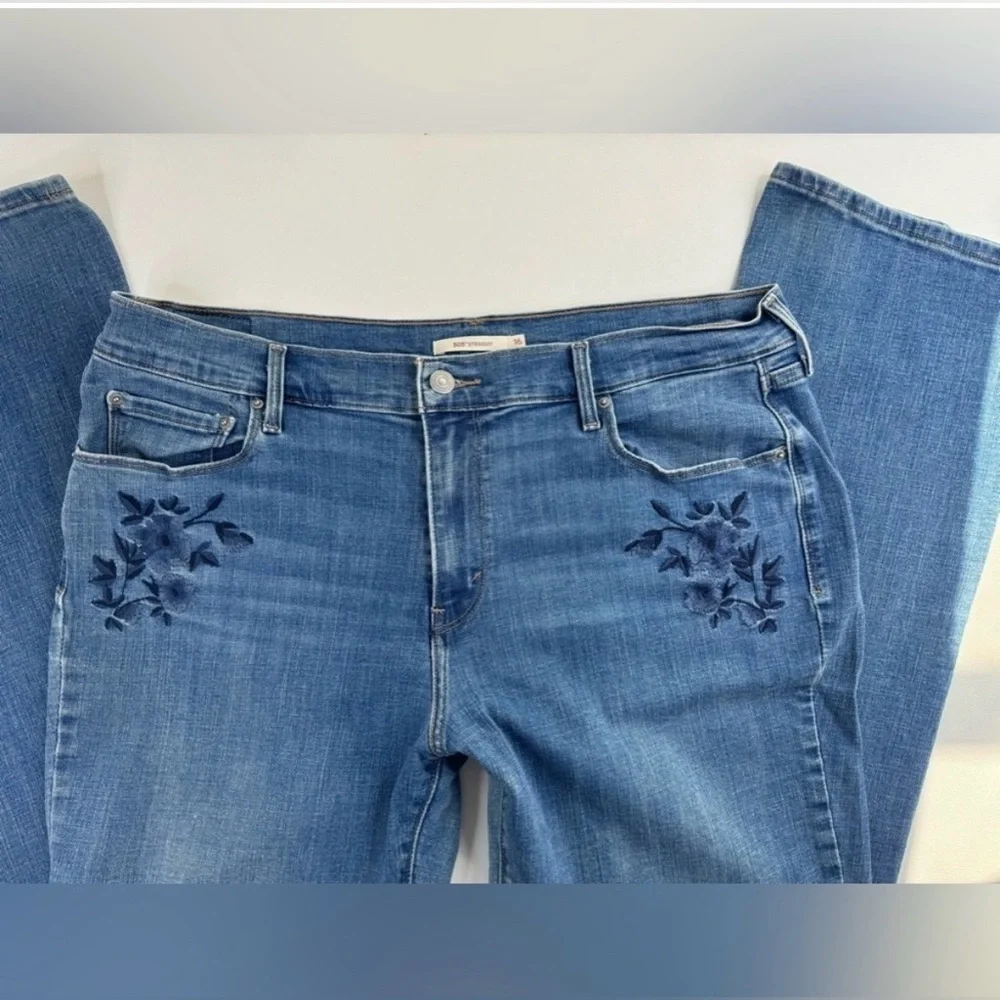 Levi’s 505 Floral Embroidered Straight Leg Stretch Jeans Womens Size 16 GUC - Picture 4 of 13